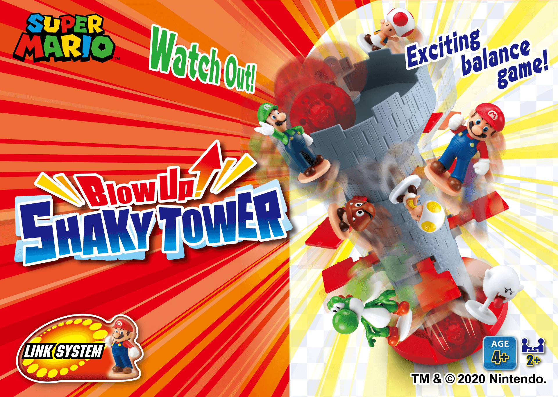 Epoch Games Super Mario Blow Up! Shaky Tower Balancing Game - Tabletop  Skill and Action Game with Collectible Super Mario Action Figures