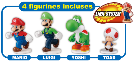 4 figurines incluses  MARIO LUIGI YOSHI TOAD