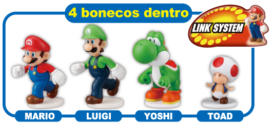 4 bonecos dentro MARIO LUIGI YOSHI TOAD